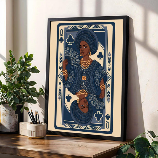 African Queen of Clubs Card Wall Art Print Soluna Soul