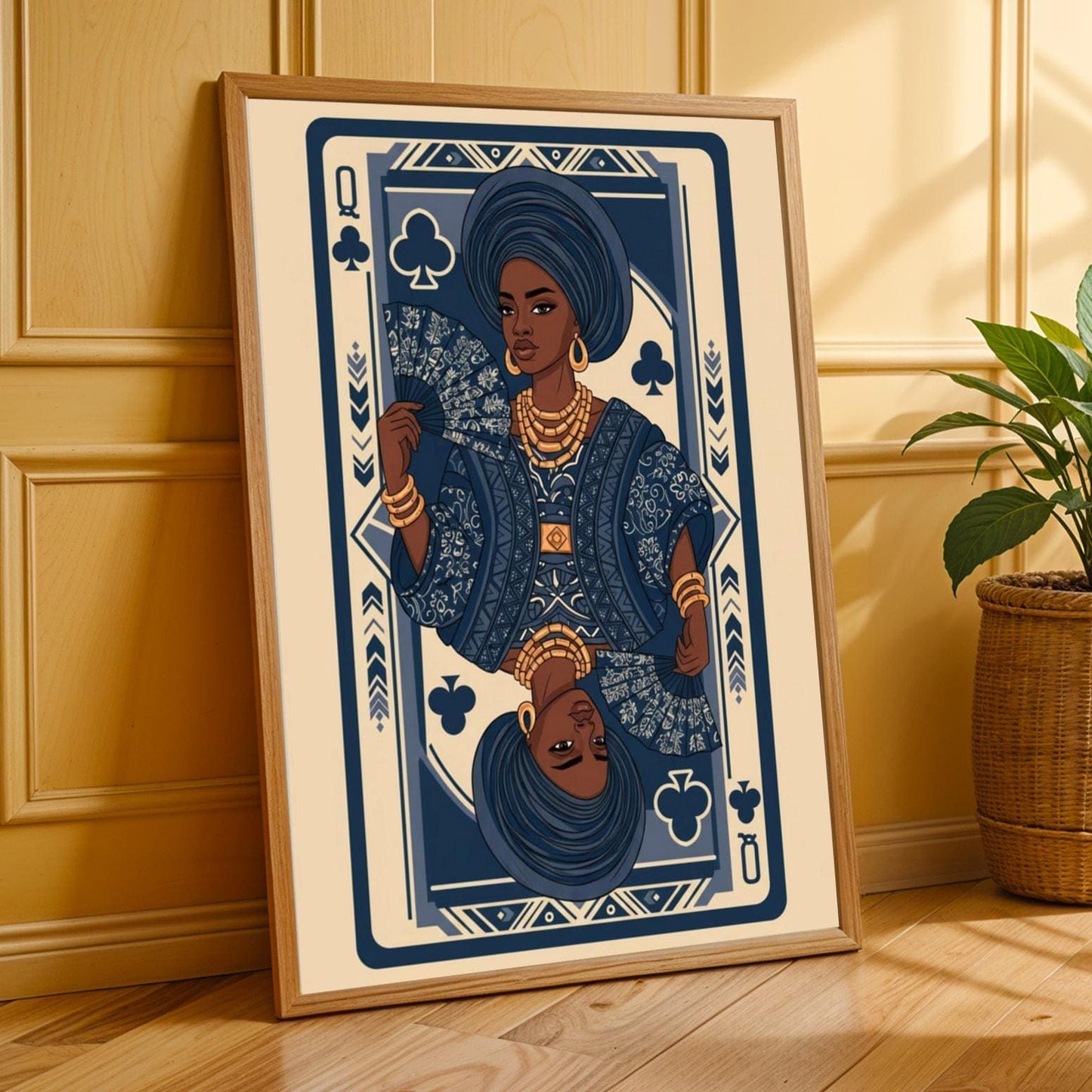 African Queen of Clubs Card Wall Art Print Soluna Soul