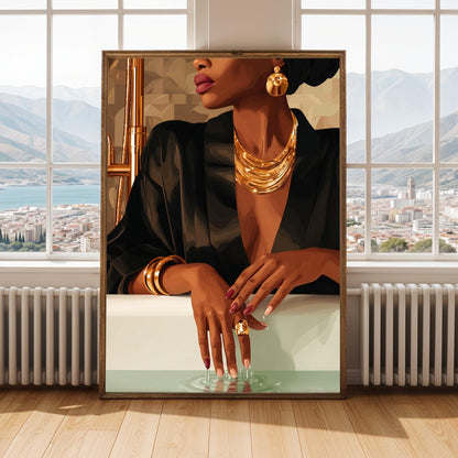 Elegant Black Woman Art Print, Luxury Afrocentric Wall Art, Modern Feminine Illustration, Sophisticated Home Decor Soluna Soul