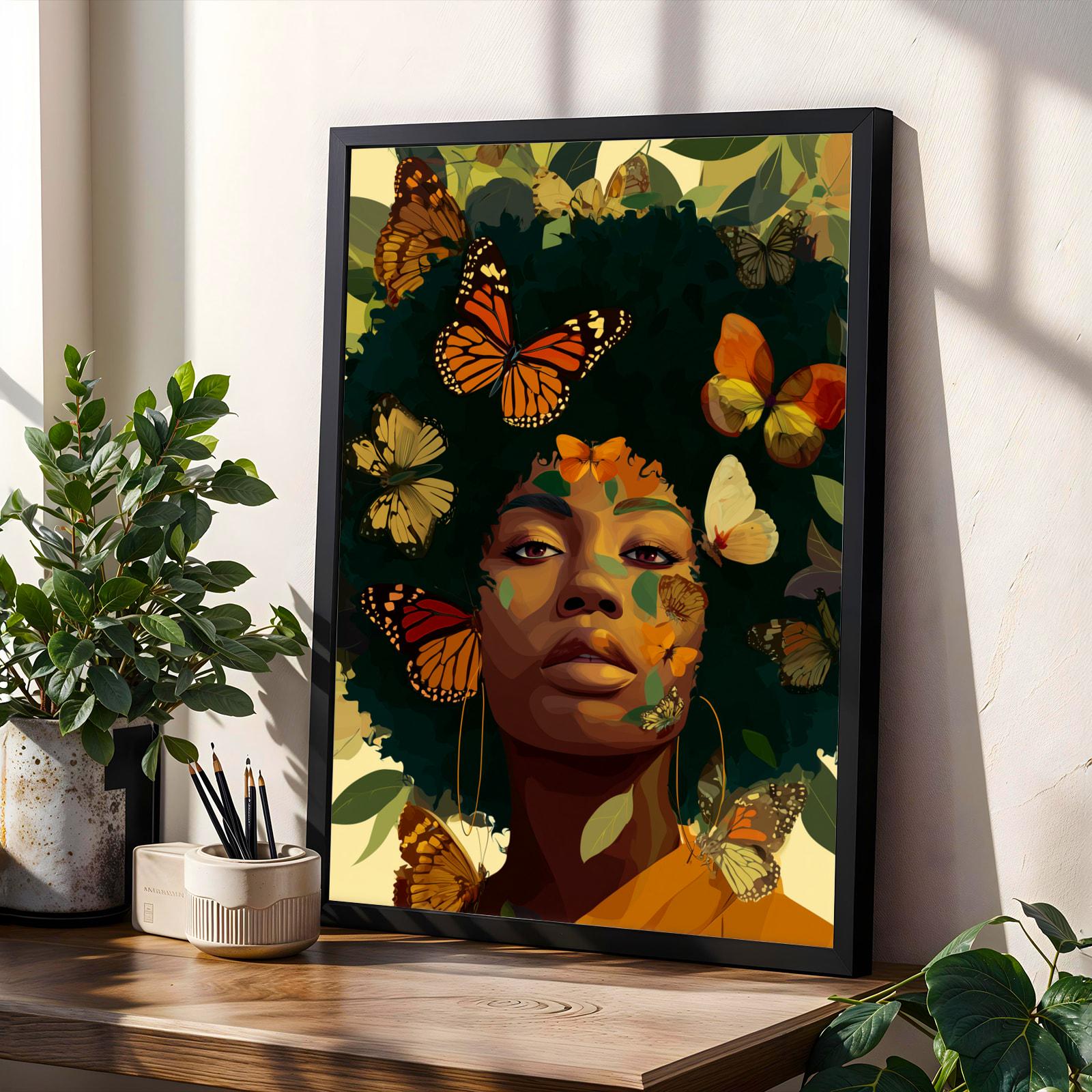 Black Woman Butterfly Art Print | Afrocentric Portrait, Nature Inspired (Poster Print Only) Soluna Soul
