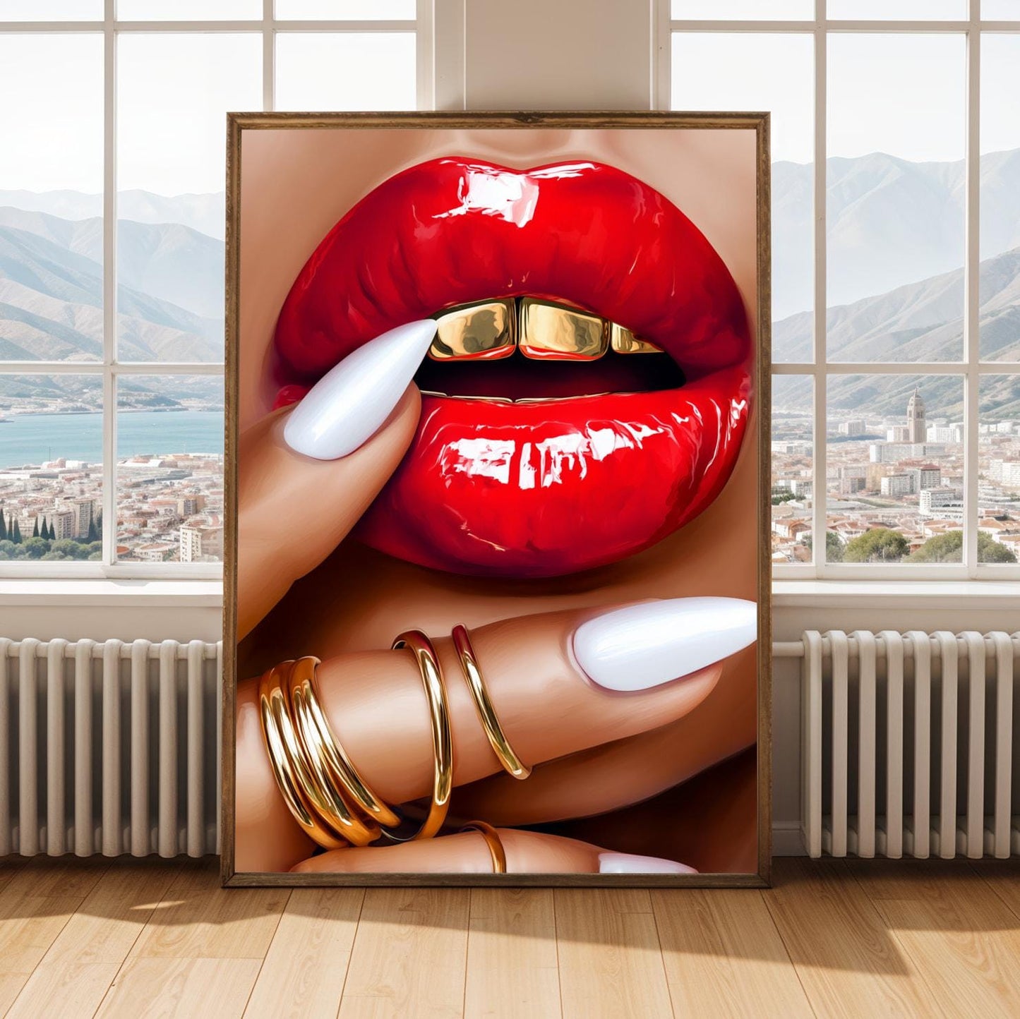 Red Lips and Gold Grillz Wall Art Print Soluna Soul