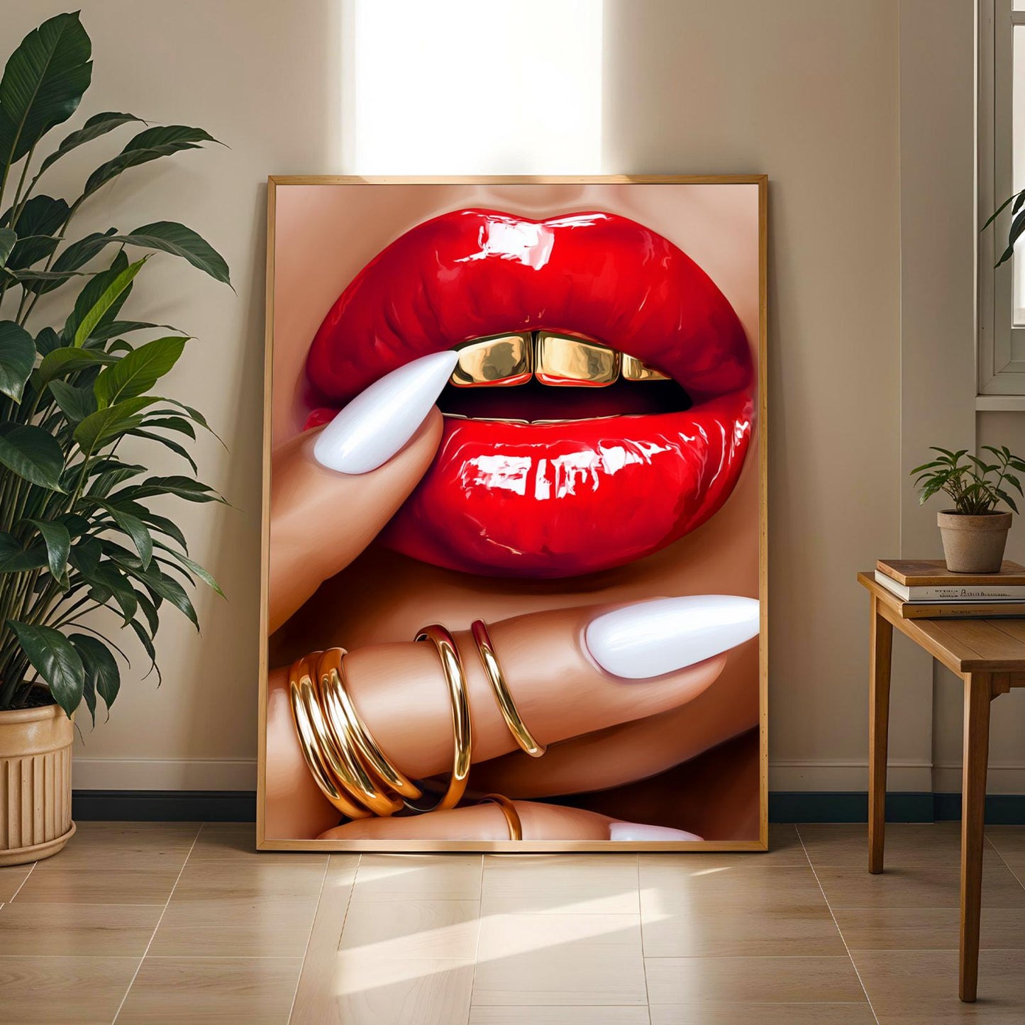 Red Lips and Gold Grillz Wall Art Print Soluna Soul
