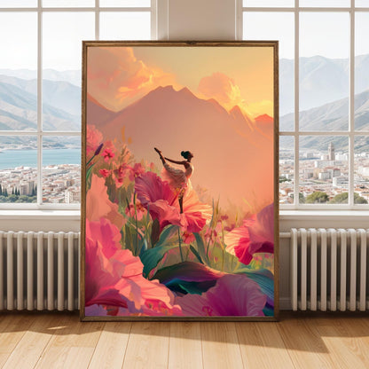 Feminine Healing Wall Art, Floral Meditation Illustration, Peaceful Decor Soluna Soul