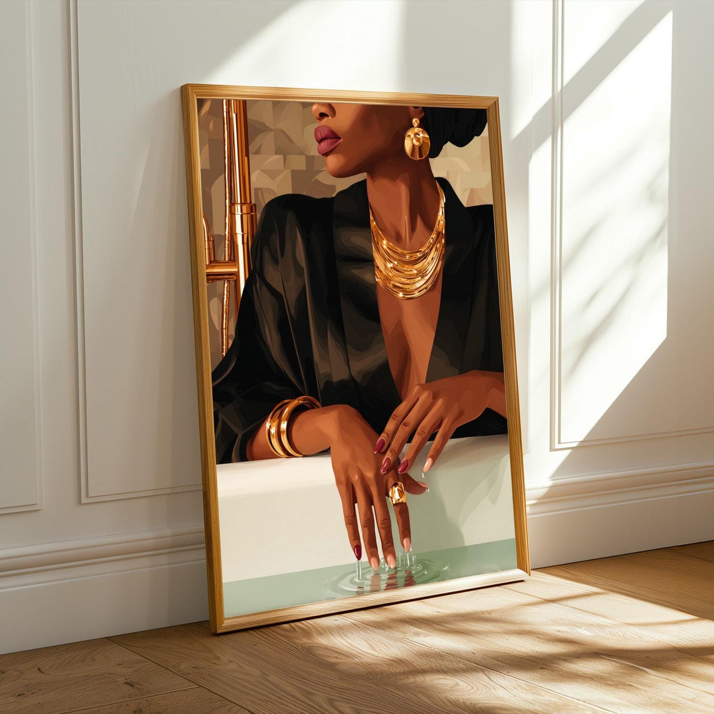 Elegant Black Woman Art Print, Luxury Afrocentric Wall Art, Modern Feminine Illustration, Sophisticated Home Decor Soluna Soul