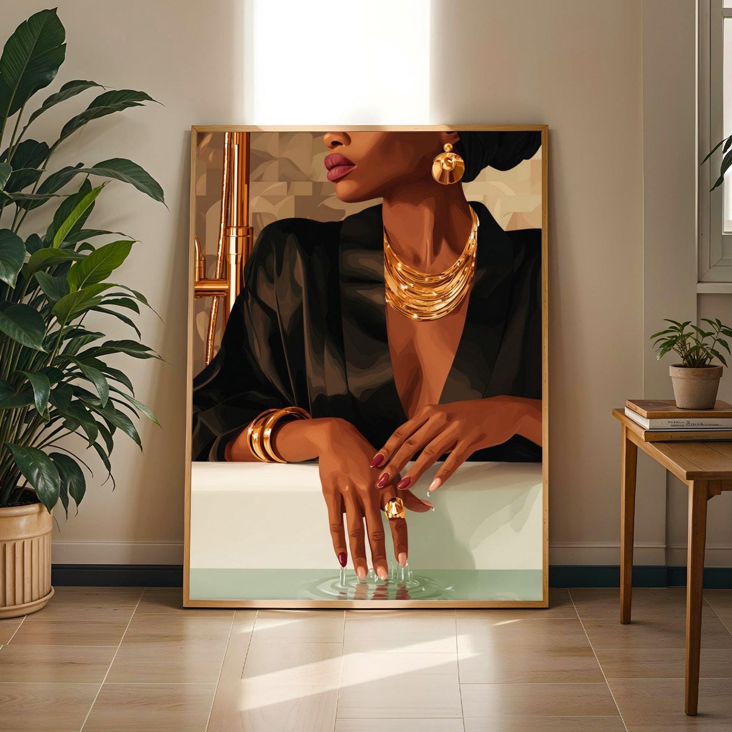 Elegant Black Woman Art Print, Luxury Afrocentric Wall Art, Modern Feminine Illustration, Sophisticated Home Decor Soluna Soul