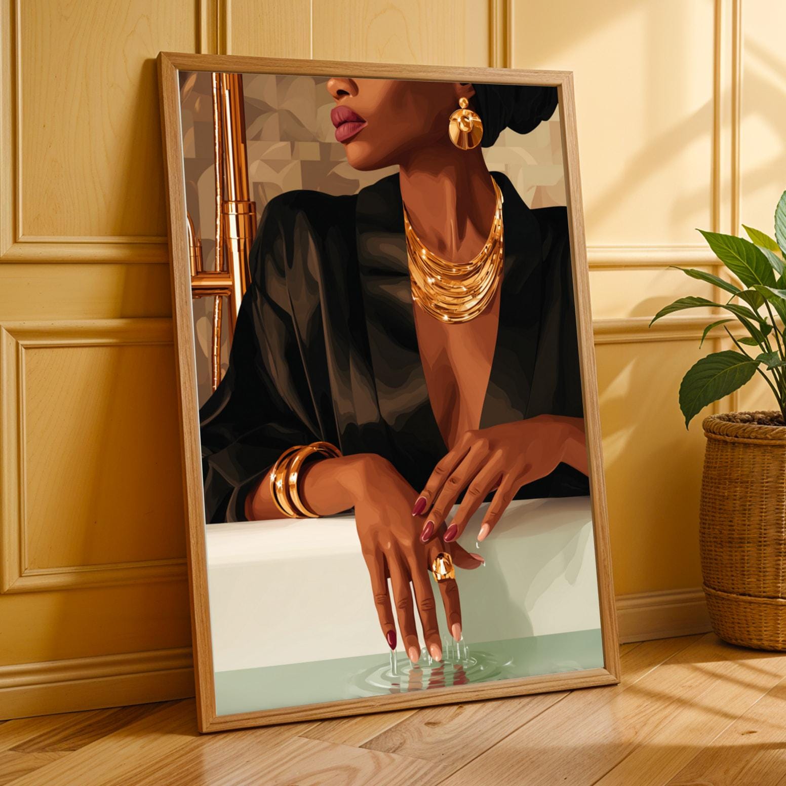 Elegant Black Woman Art Print, Luxury Afrocentric Wall Art, Modern Feminine Illustration, Sophisticated Home Decor Soluna Soul