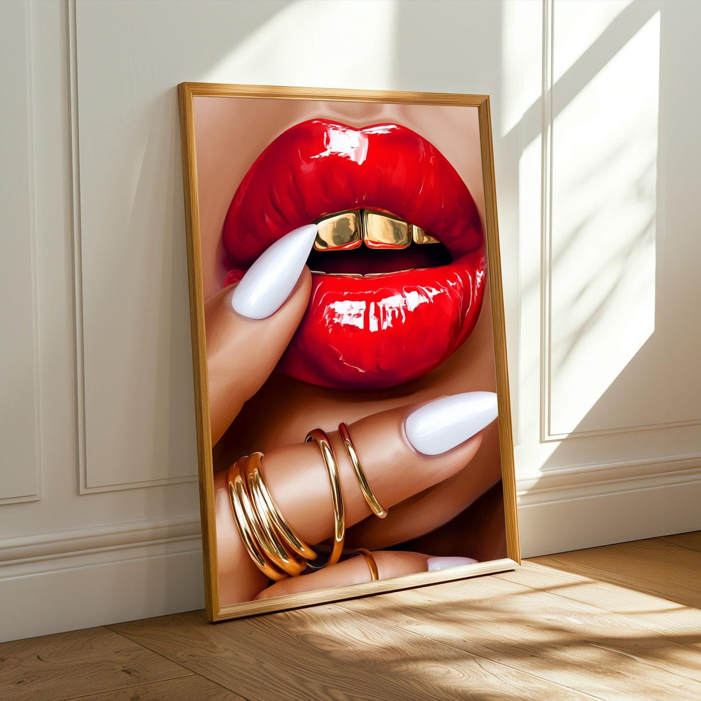 Red Lips and Gold Grillz Wall Art Print Soluna Soul