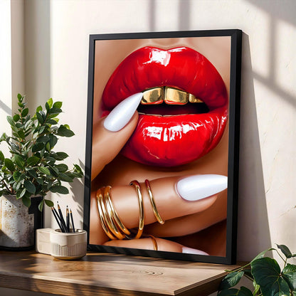 Red Lips and Gold Grillz Wall Art Print Soluna Soul
