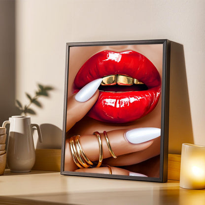 Red Lips and Gold Grillz Wall Art Print Soluna Soul