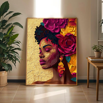 Black Woman Floral Wall Art Print Soluna Soul