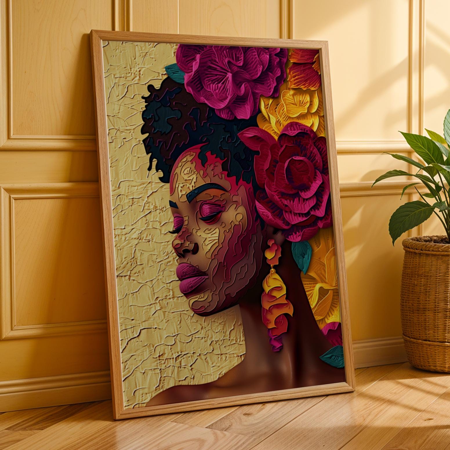 Black Woman Floral Wall Art Print Soluna Soul