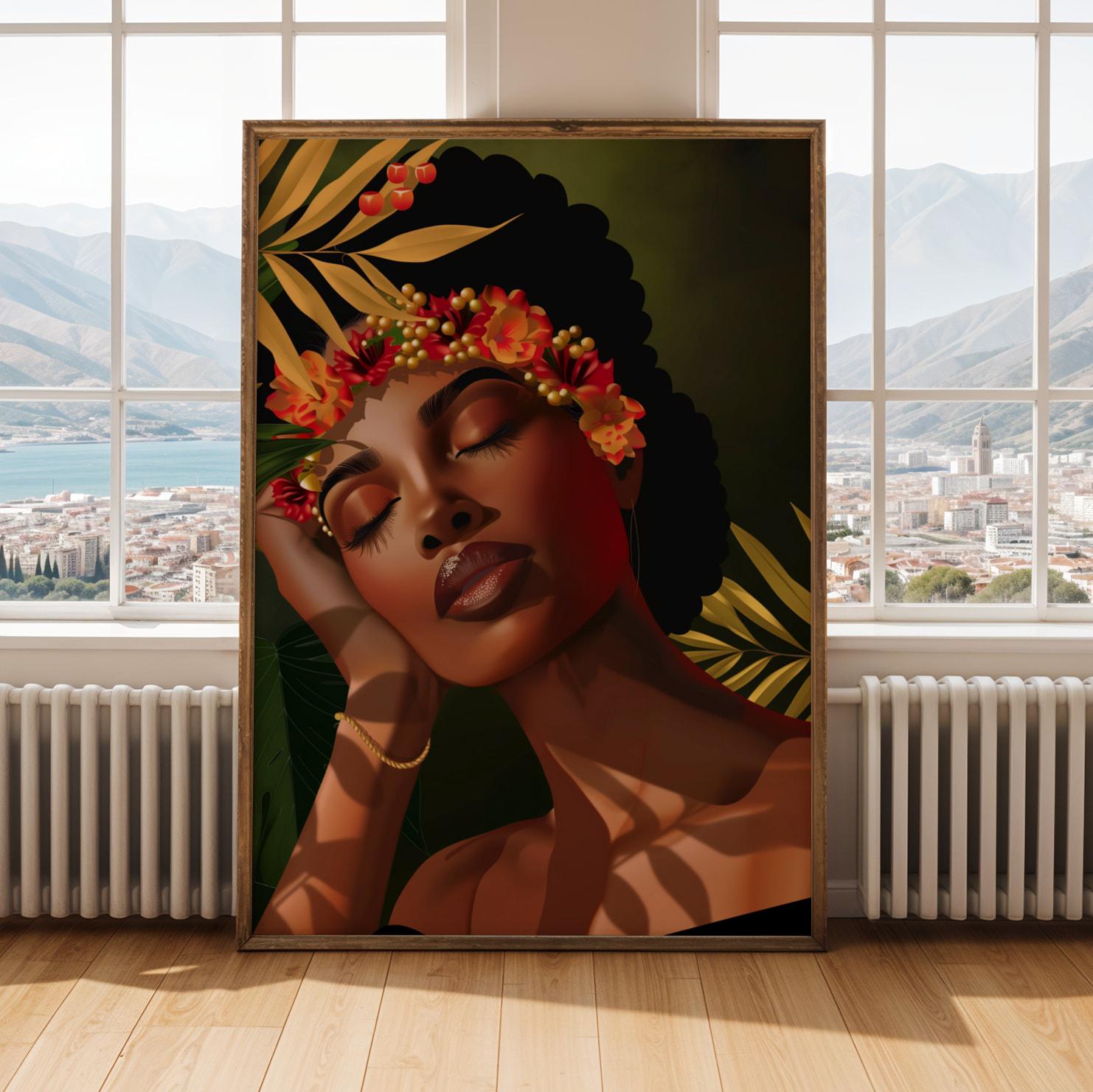 Black Woman Floral Wall Art Print II Soluna Soul