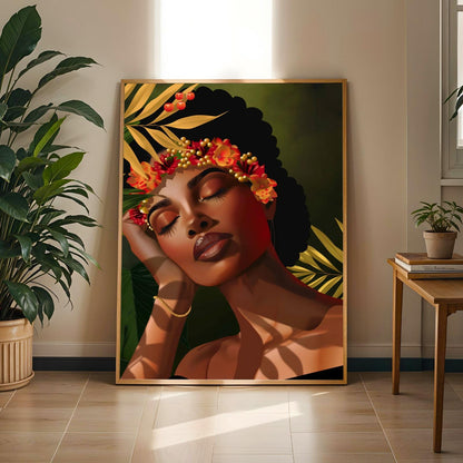 Black Woman Floral Wall Art Print II Soluna Soul