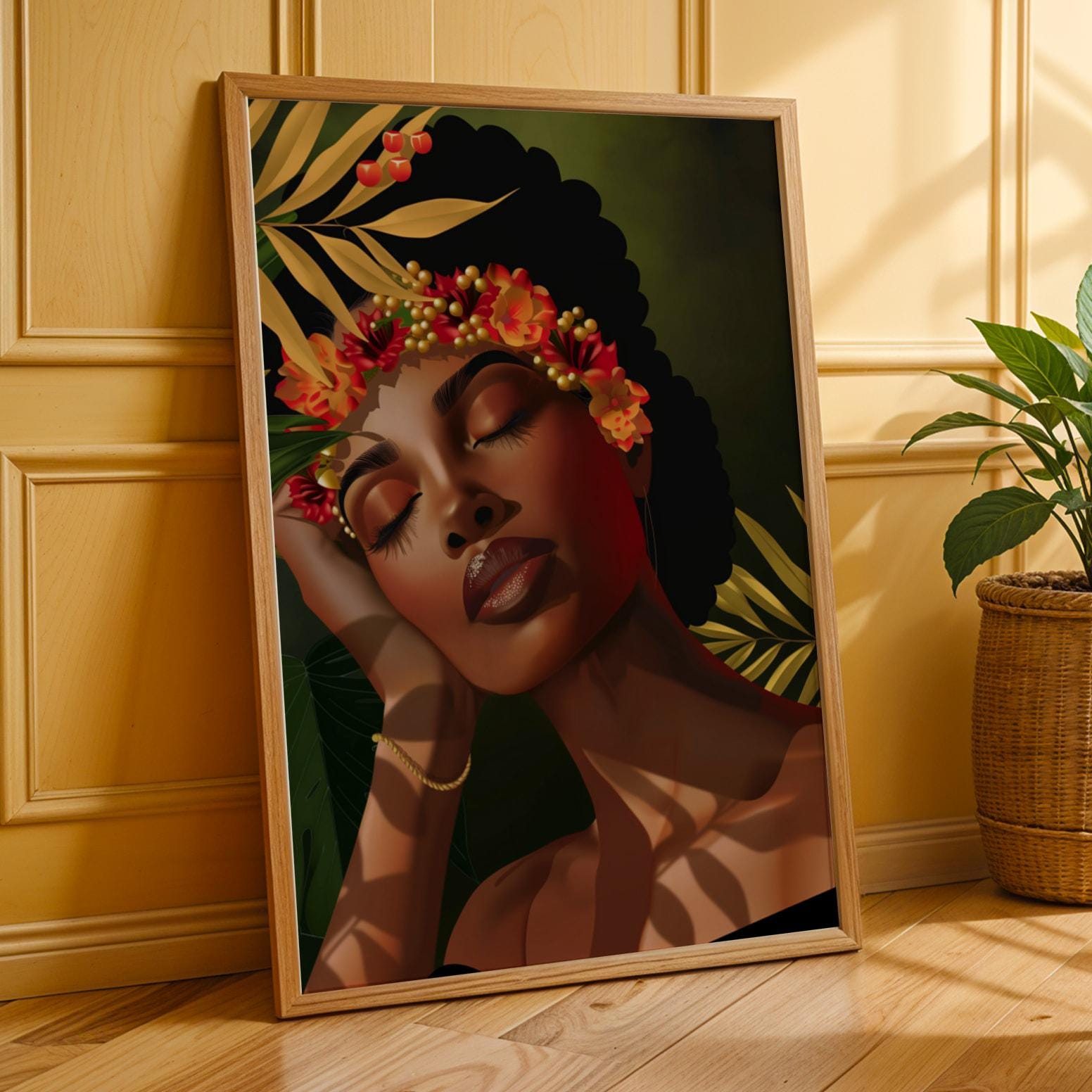Black Woman Floral Wall Art Print II Soluna Soul