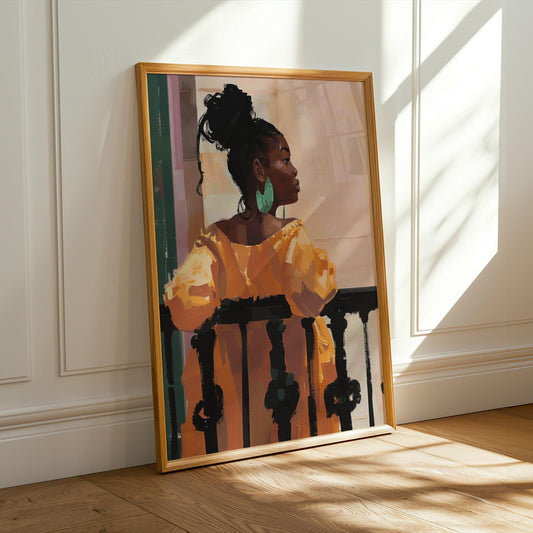 Black Woman Balcony Wall Art Print I Soluna Soul