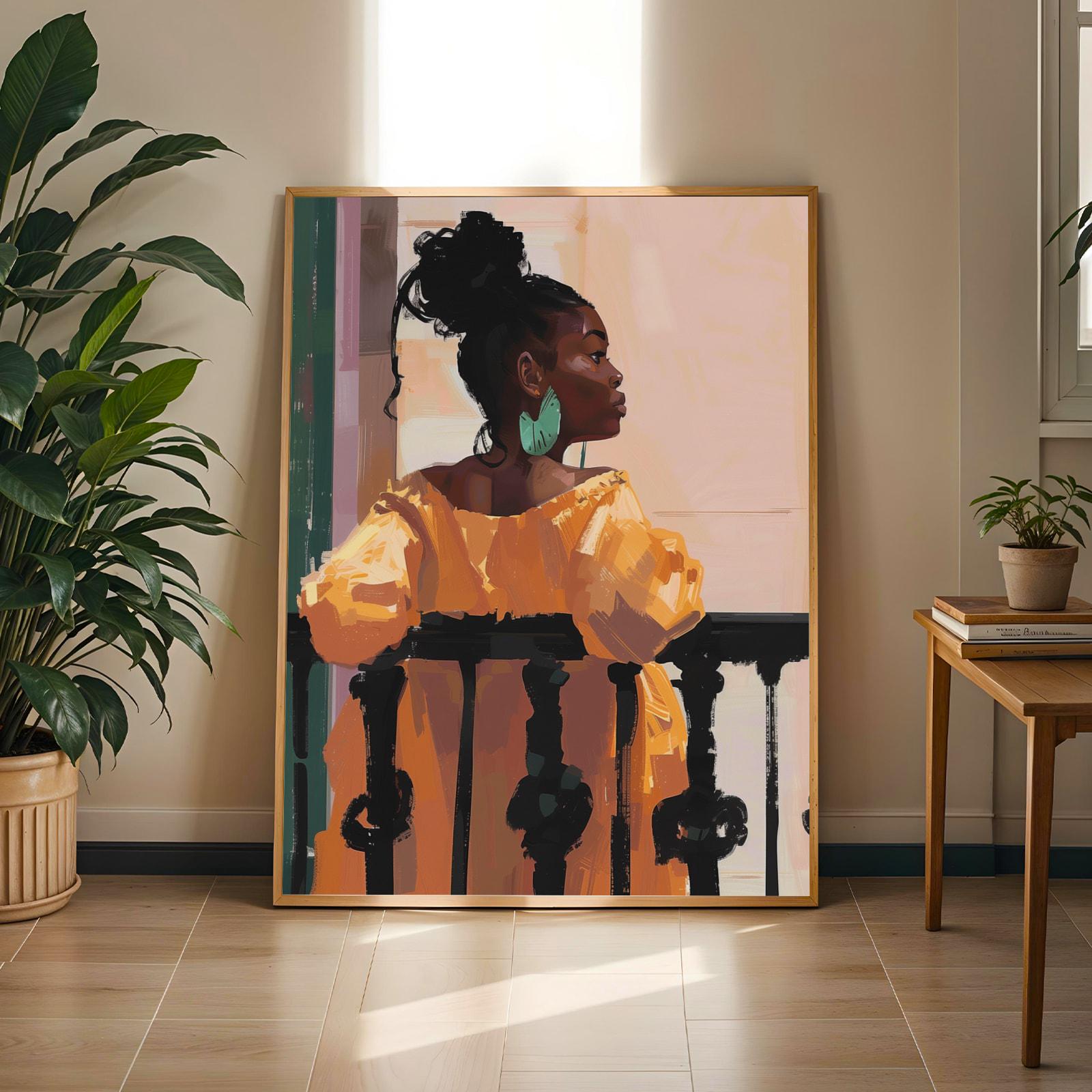 Black Woman Balcony Wall Art Print I Soluna Soul