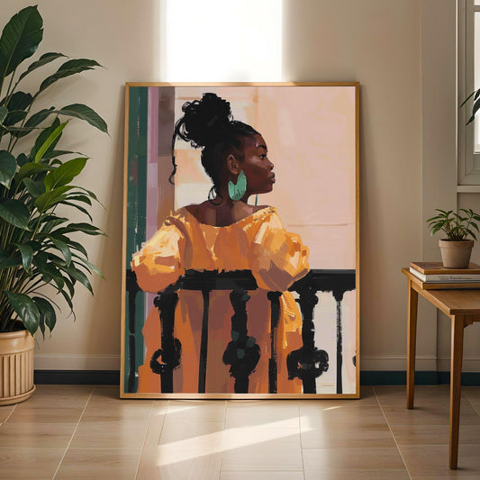 Black Woman Balcony Wall Art Print I Soluna Soul