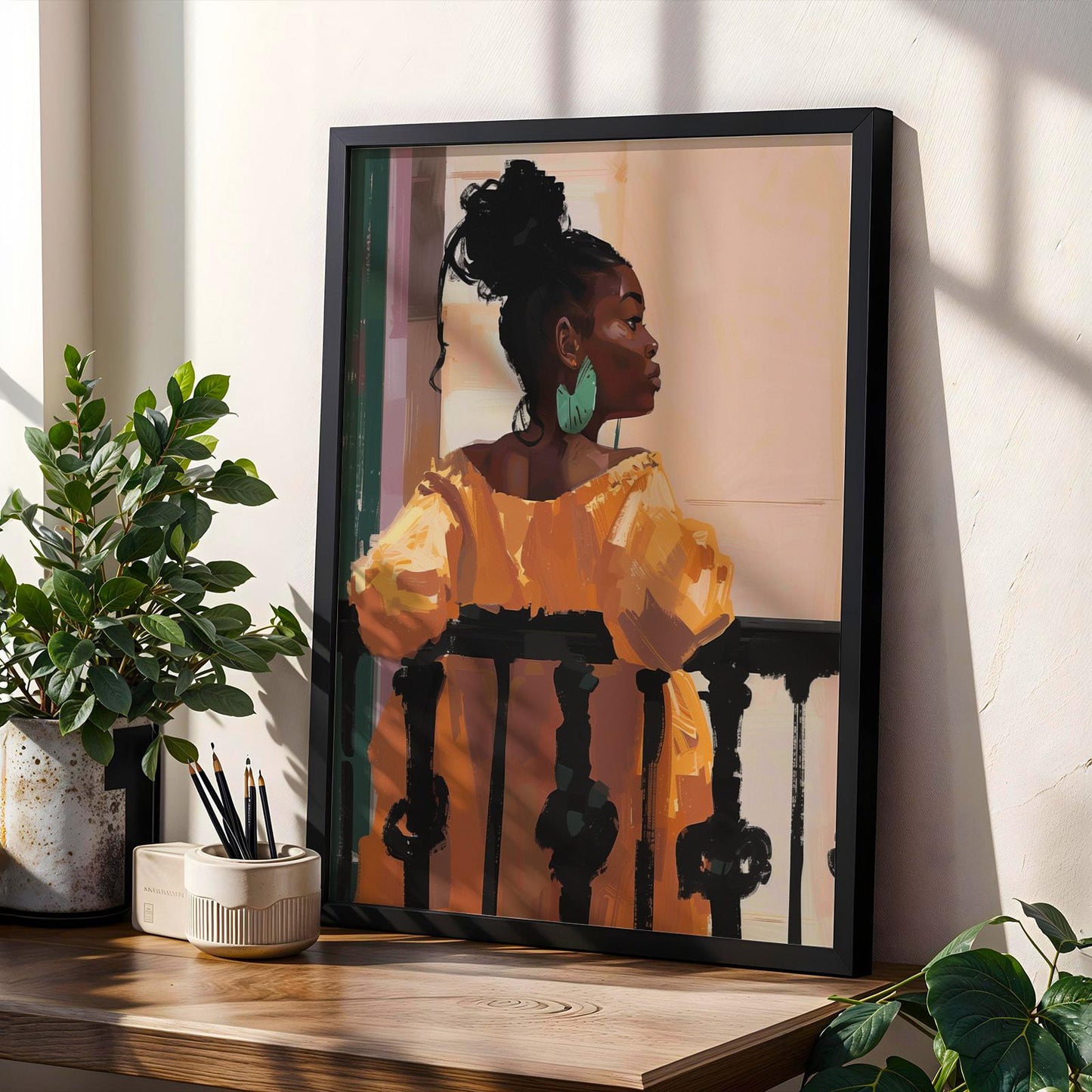 Black Woman Balcony Wall Art Print I Soluna Soul