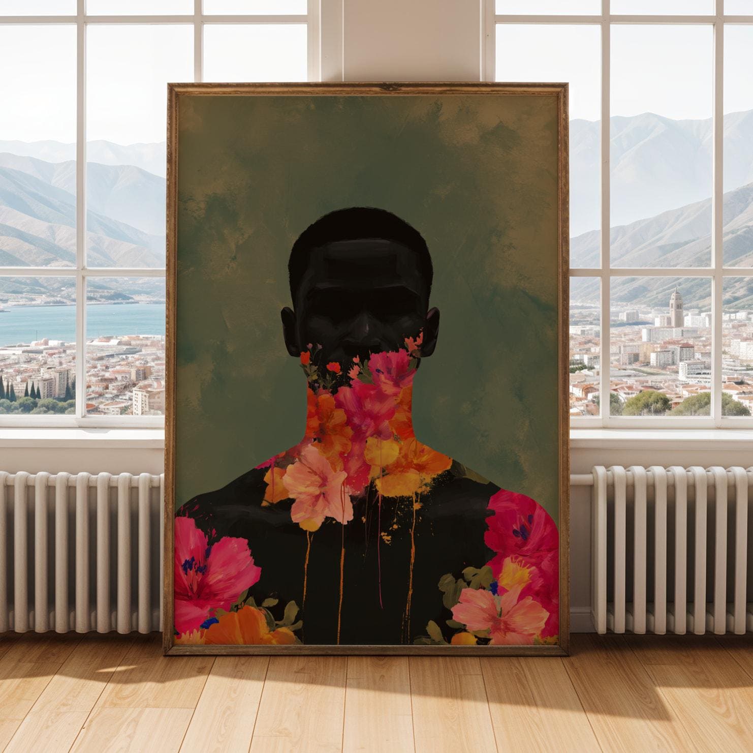Black Man Floral Portrait Wall Art Print Soluna Soul