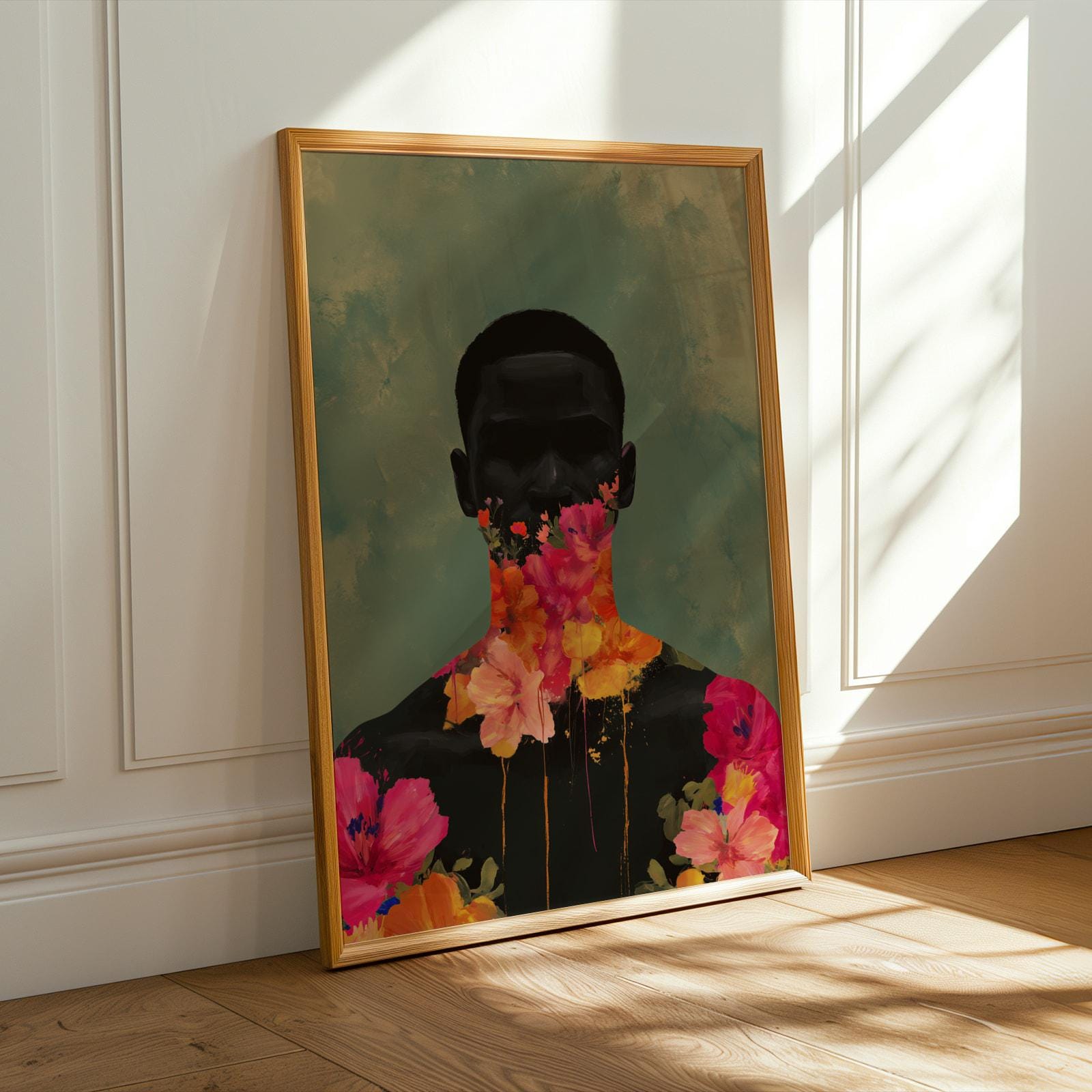 Black Man Floral Portrait Wall Art Print Soluna Soul