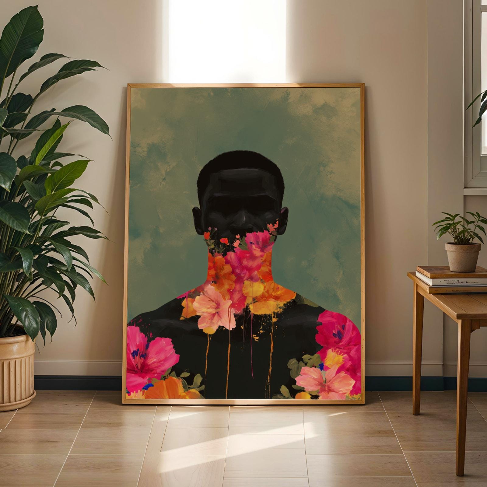 Black Man Floral Portrait Wall Art Print Soluna Soul