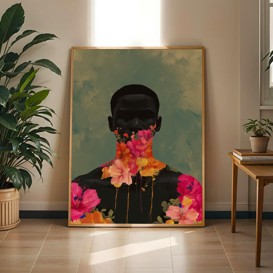Black Man Floral Portrait Wall Art Print Soluna Soul
