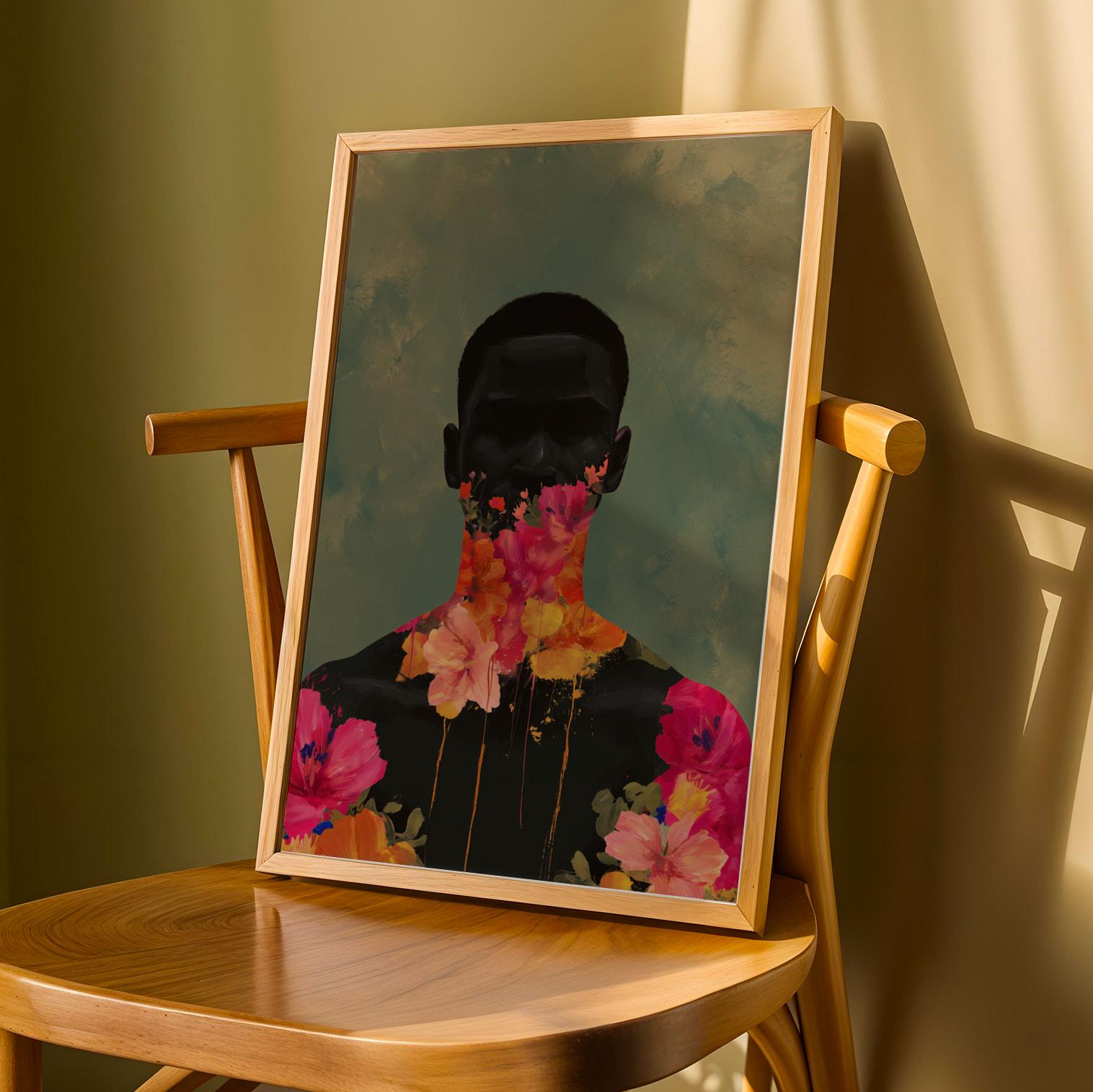 Black Man Floral Portrait Wall Art Print Soluna Soul