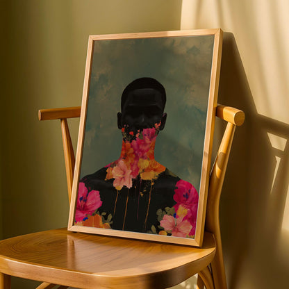 Black Man Floral Portrait Wall Art Print Soluna Soul
