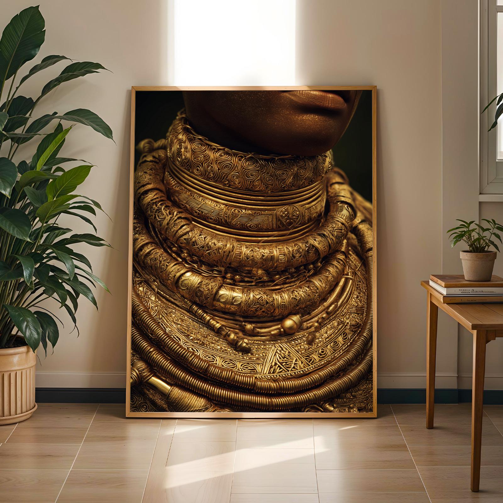 African Gold Jewellery Portrait Wall Art Print Soluna Soul