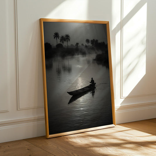 Black White River Scene Wall Art Print Soluna Soul