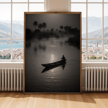 Black White River Scene Wall Art Print Soluna Soul