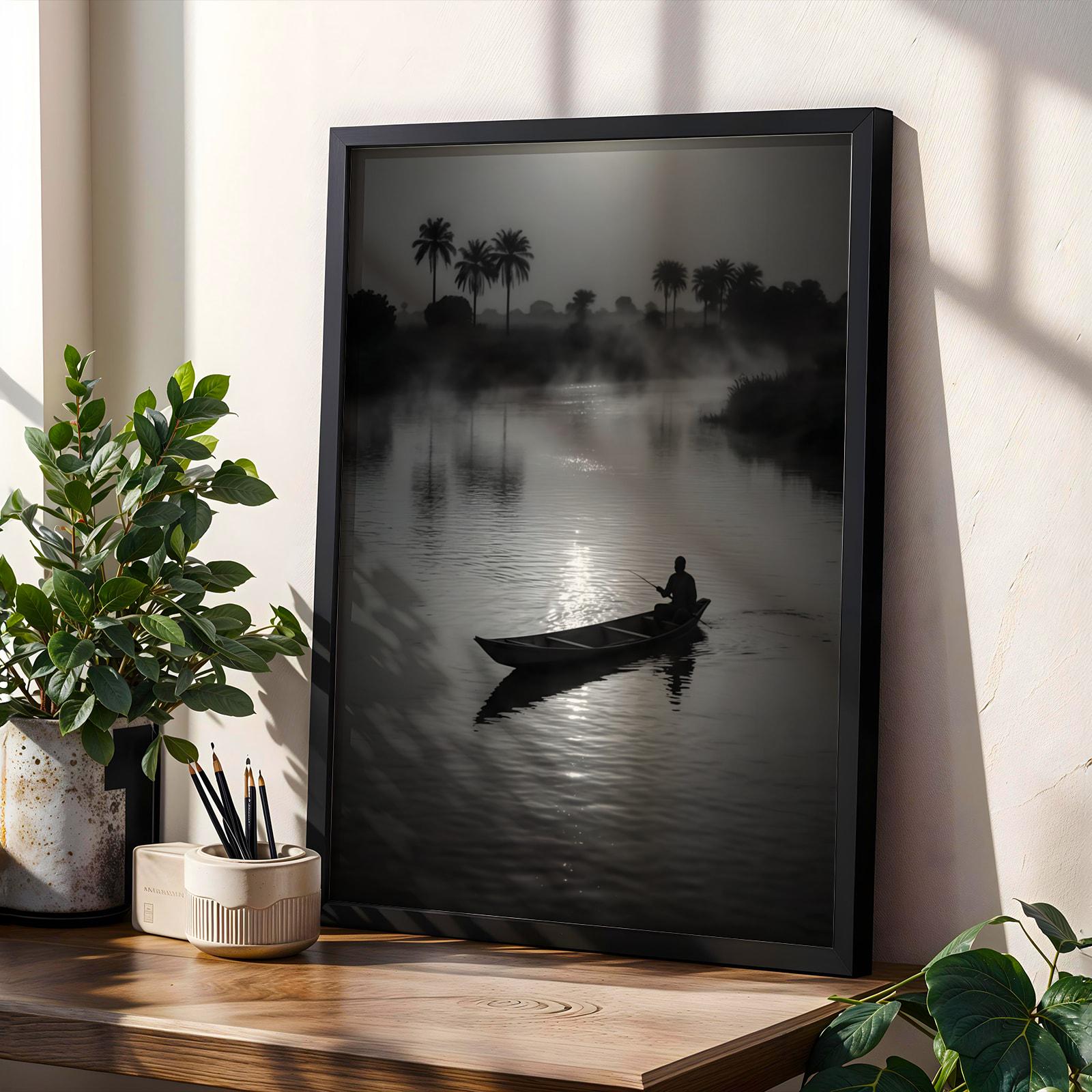 Black White River Scene Wall Art Print Soluna Soul