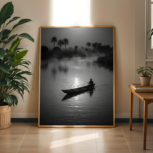Black White River Scene Wall Art Print Soluna Soul