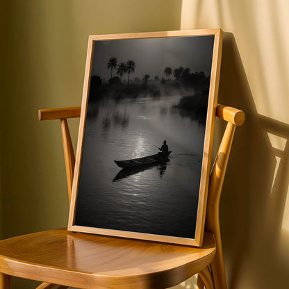 Black White River Scene Wall Art Print Soluna Soul