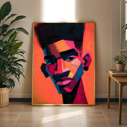 Abstract Street Art Portrait Art Print ‚Äì Modern, Neon Orange and Hot Pink Soluna Soul