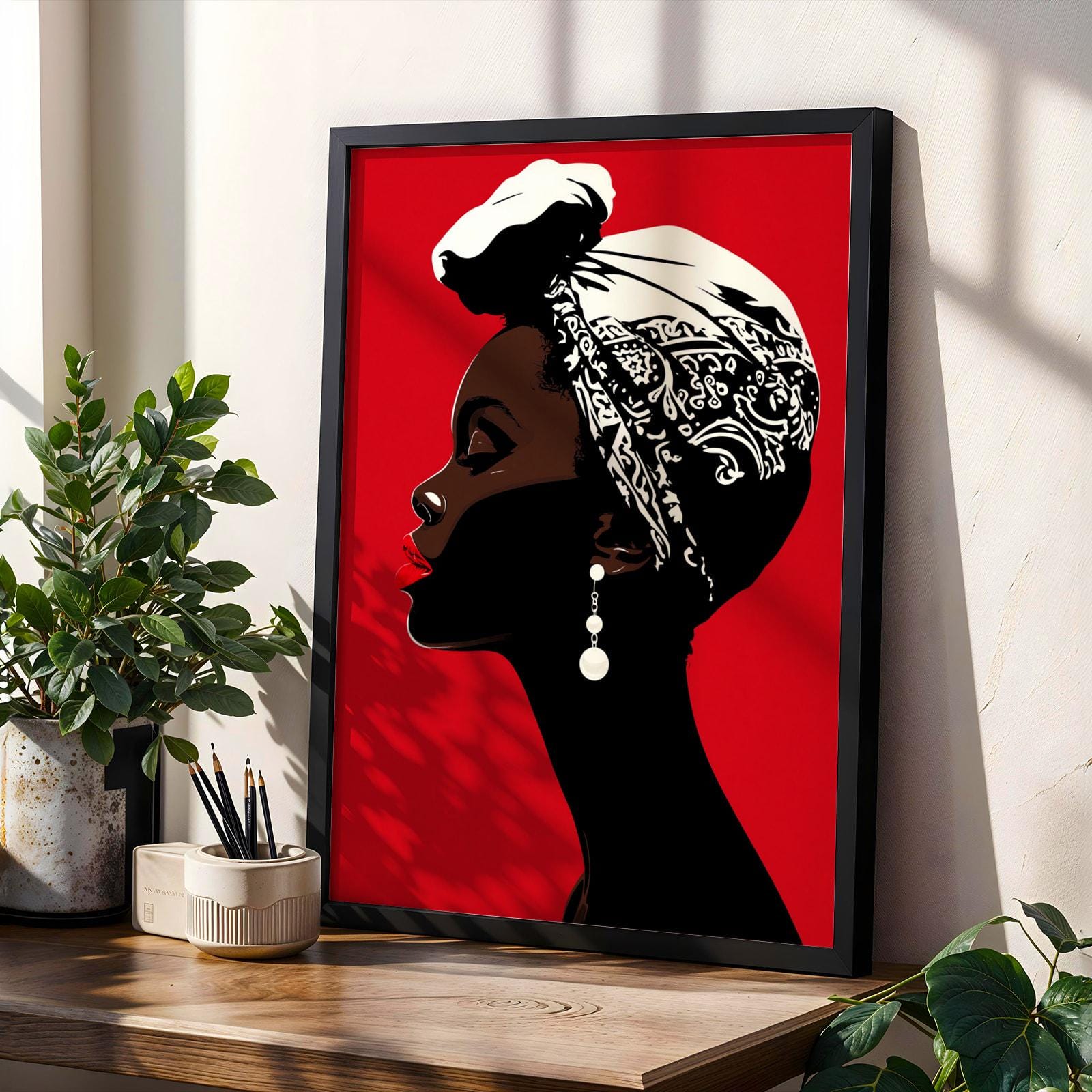 Abstract Woman Portrait Art Print ‚Äì Modern, Red and Black Soluna Soul