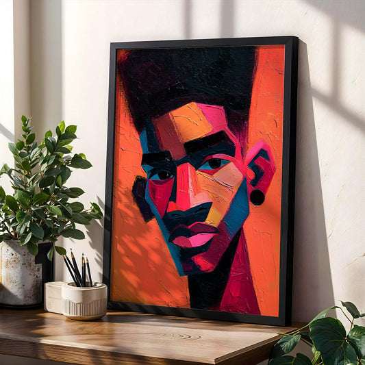 Abstract Street Art Portrait Art Print ‚Äì Modern, Neon Orange and Hot Pink Soluna Soul