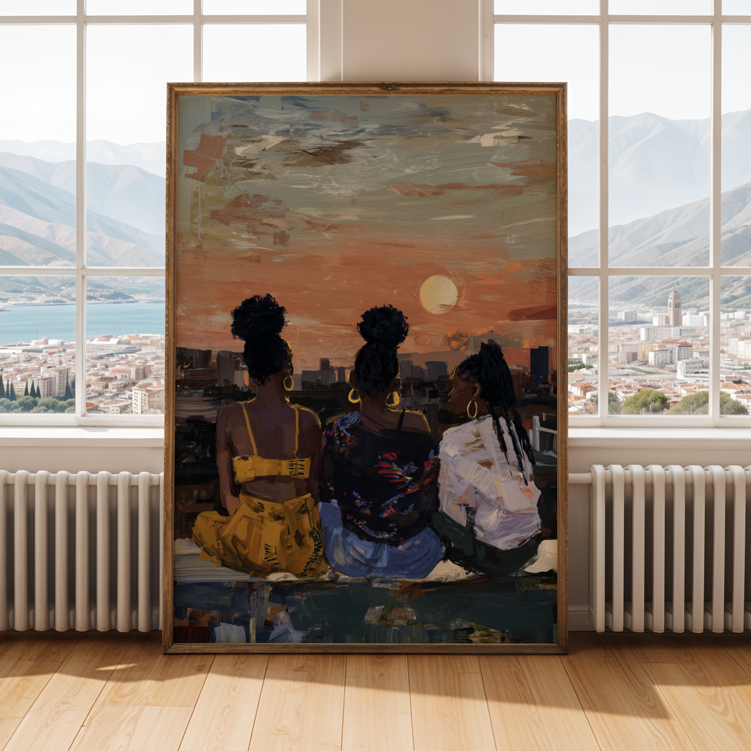 Sisterhood - City Skyline At Sunset Vintage Wall Art Print Soluna Soul