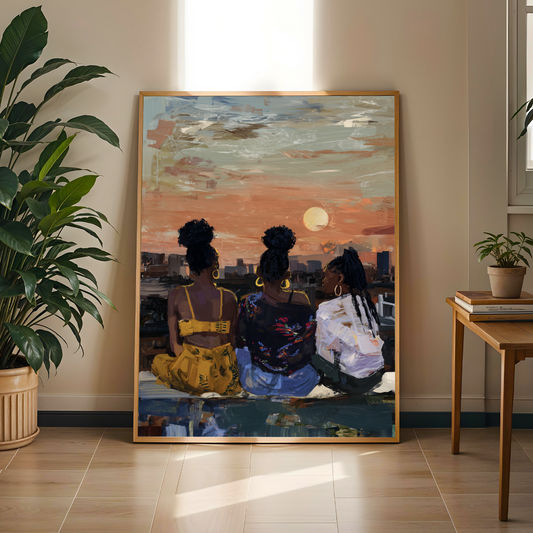 Sisterhood - City Skyline At Sunset Vintage Wall Art Print Soluna Soul