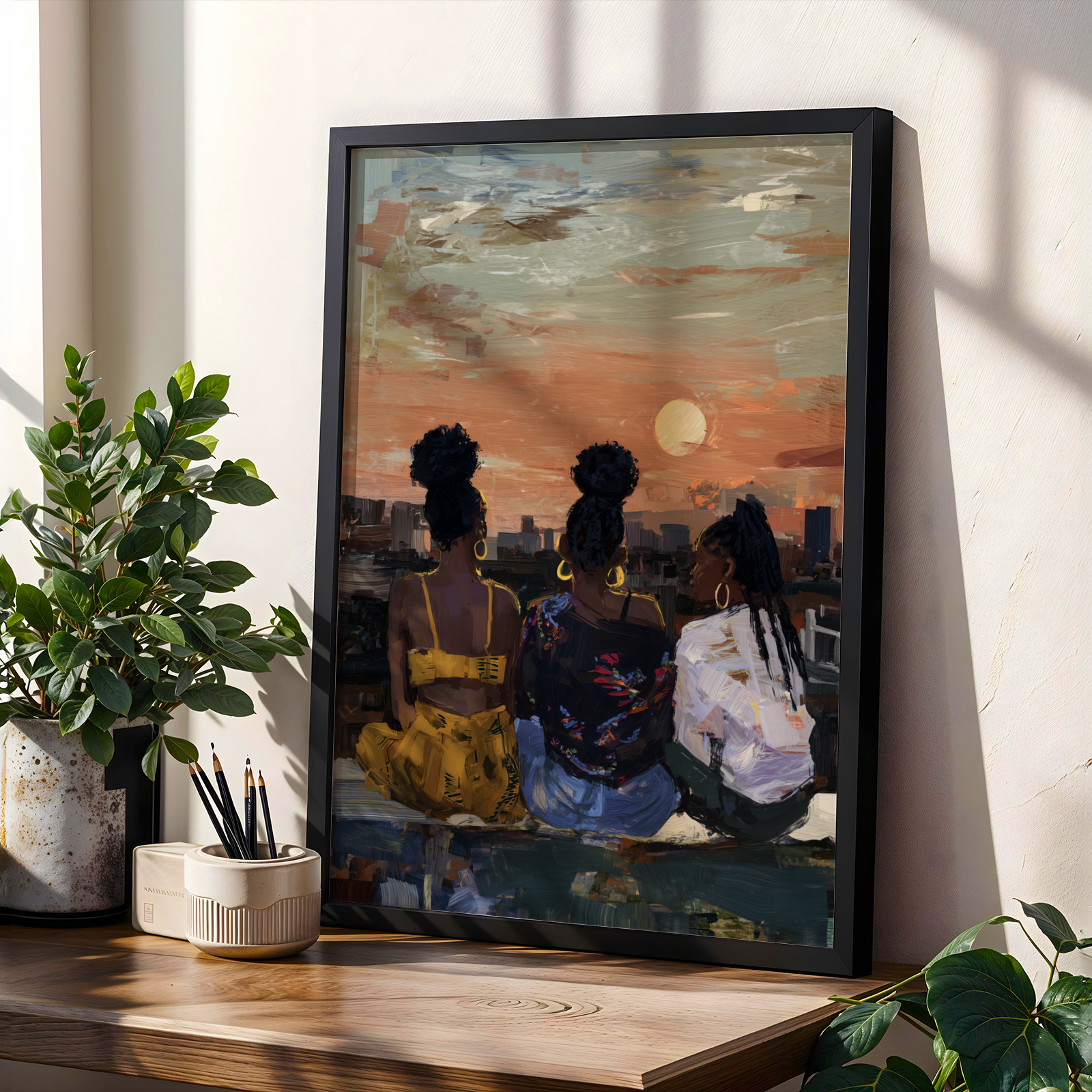 Sisterhood - City Skyline At Sunset Vintage Wall Art Print Soluna Soul
