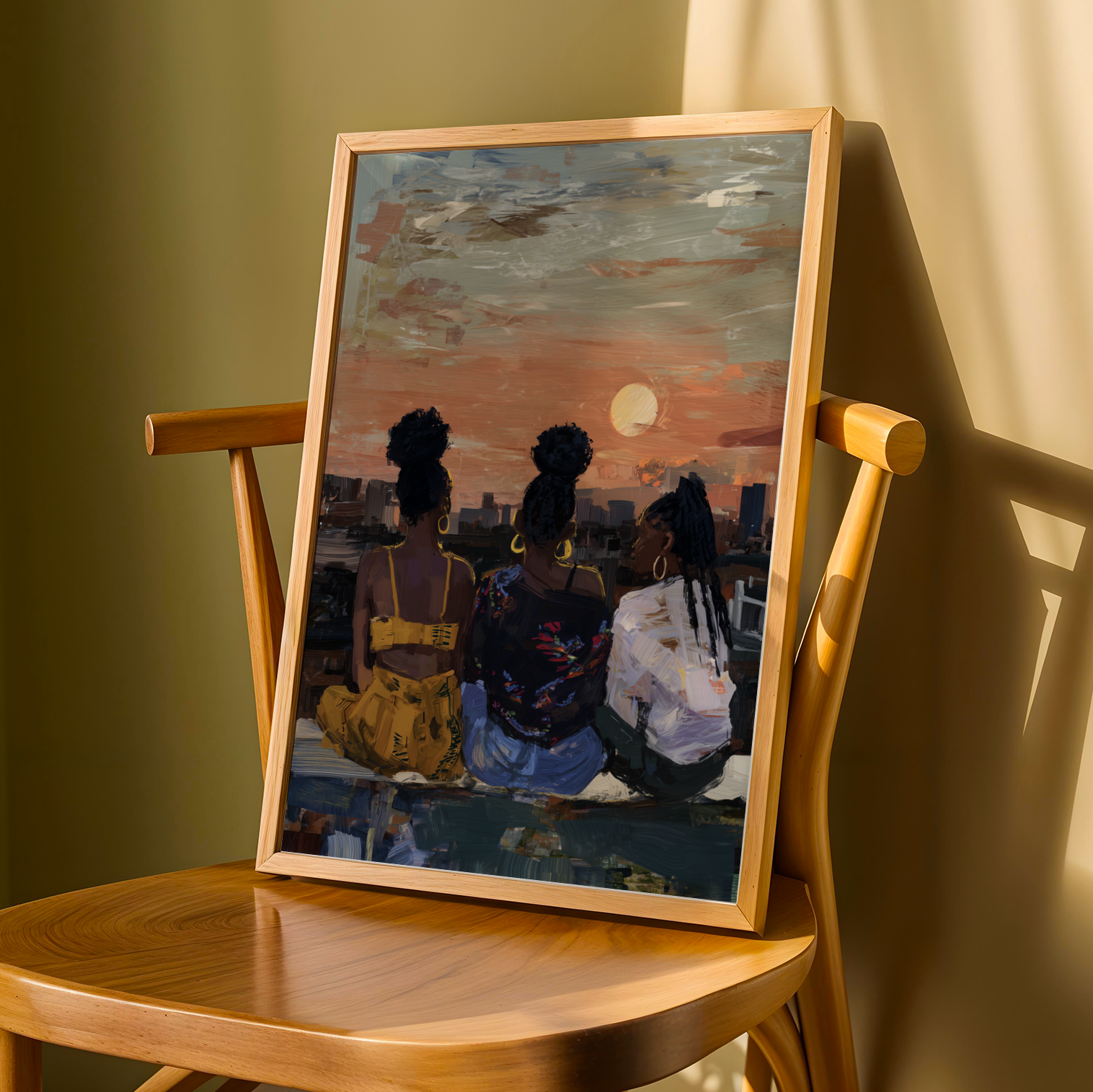 Sisterhood - City Skyline At Sunset Vintage Wall Art Print Soluna Soul
