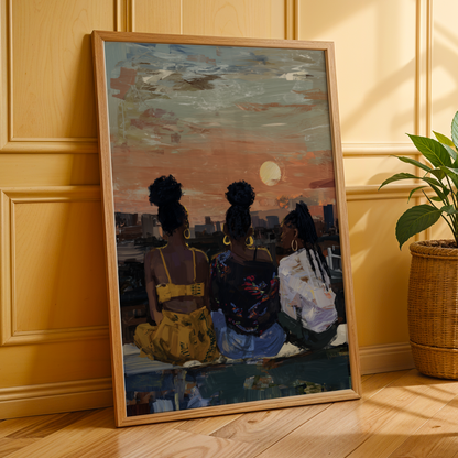 Sisterhood - City Skyline At Sunset Vintage Wall Art Print Soluna Soul