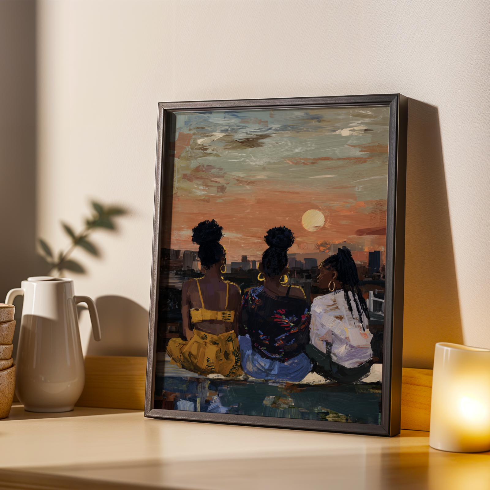 Sisterhood - City Skyline At Sunset Vintage Wall Art Print Soluna Soul